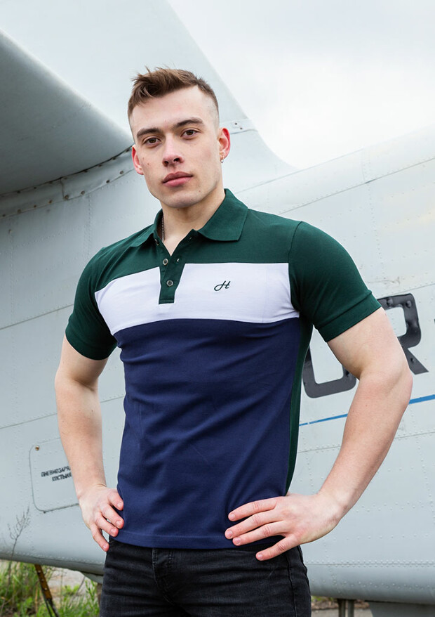 Комбінована чоловіча футболка поло 15553