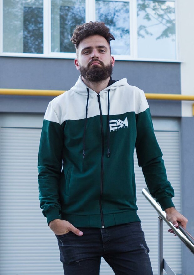 Комбінована кофта на блискавці з капюшоном та принтом edm 17306