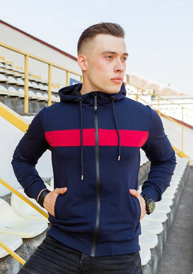 Комбінована кофта на блискавці з капюшоном 17309