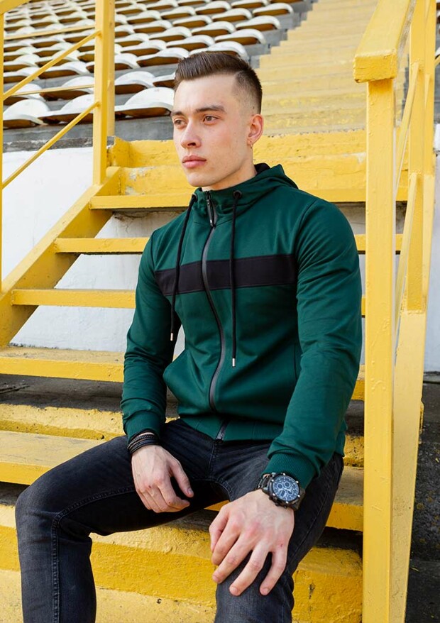 Комбінована кофта на блискавці з капюшоном 17309