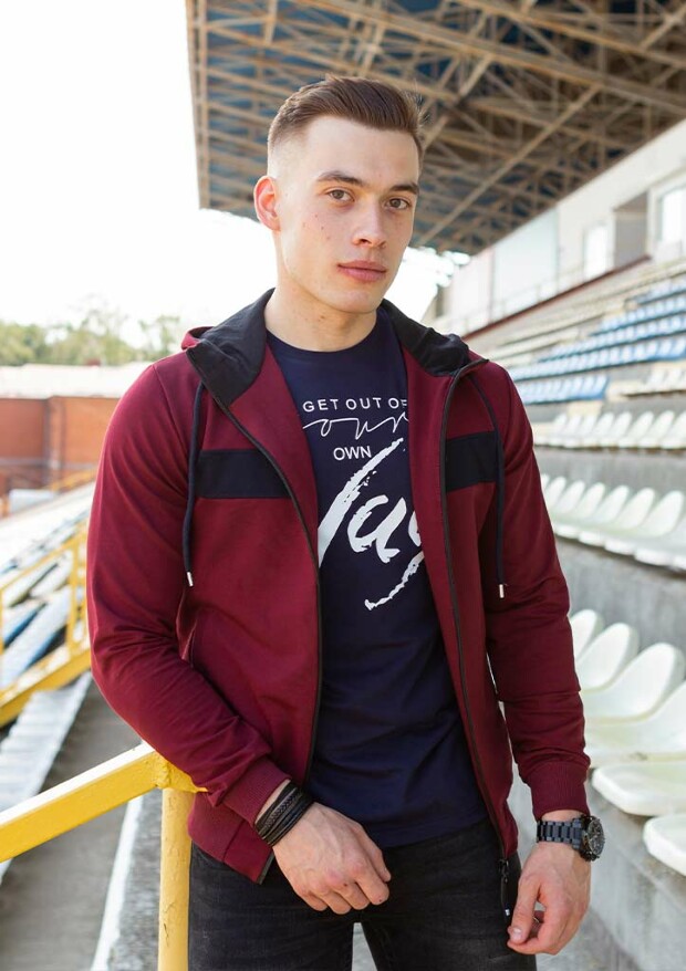 Комбінована кофта на блискавці з капюшоном 17309