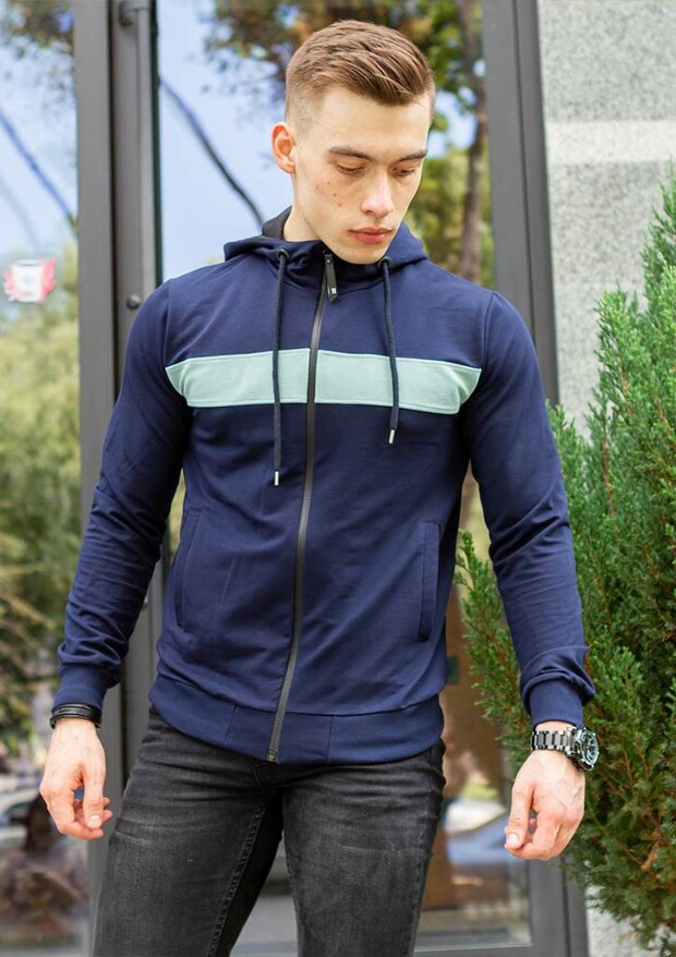 Комбінована кофта на блискавці з капюшоном 17309