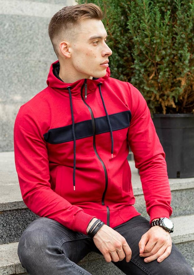 Комбінована кофта на блискавці з капюшоном 17309