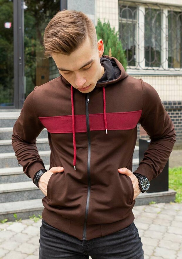 Комбінована кофта на блискавці з капюшоном 17309