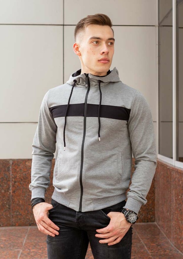 Комбінована кофта на блискавці з капюшоном 17309