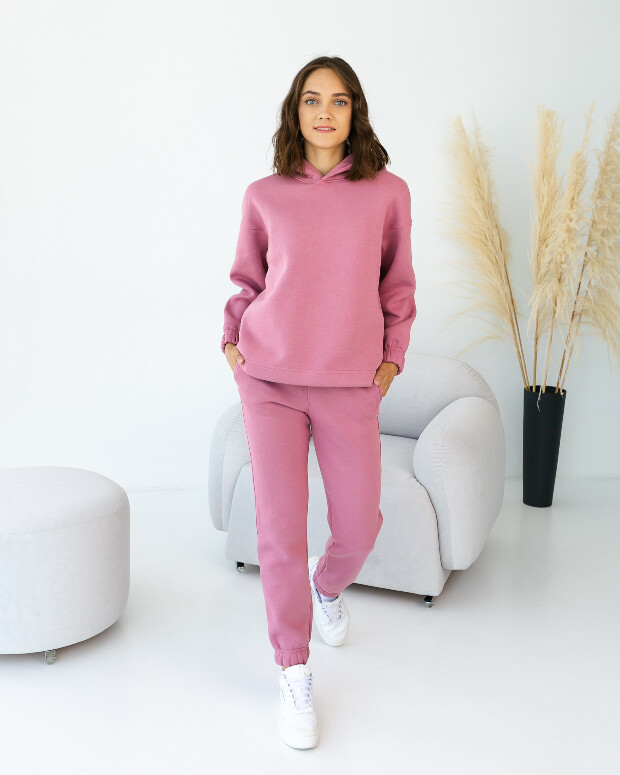 Теплый женский костюм свободного кроя с затяжками 24078