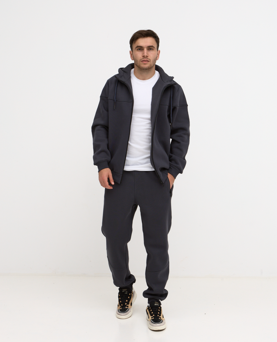 Теплый костюм "резанный" больших размеров с высоким воротником 30806