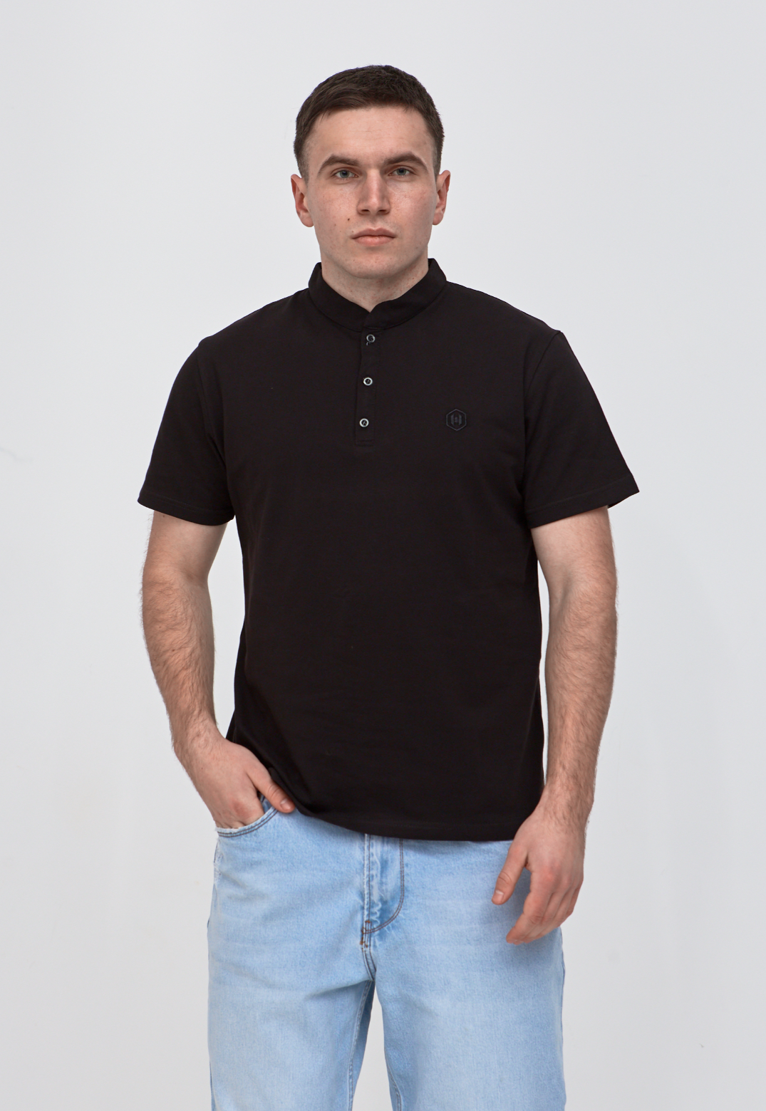 Однотонна футболка поло з коміром-стійкою великих розмірів 19571