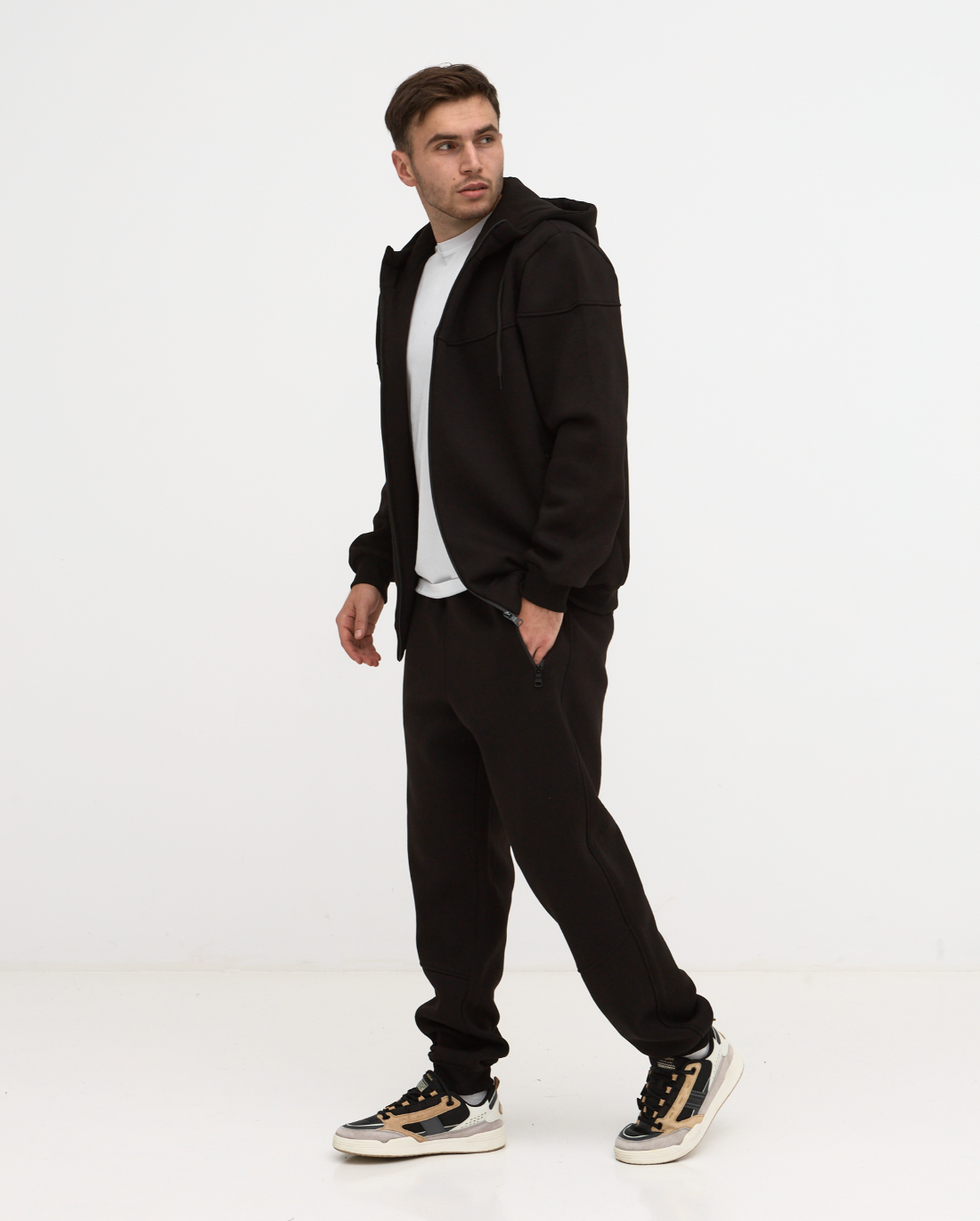 Теплий костюм "різаний" великих розмірів з високим коміром 30806