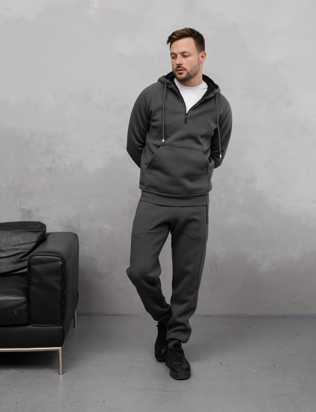 Теплий костюм з худі-регланом та капюшоном 30561