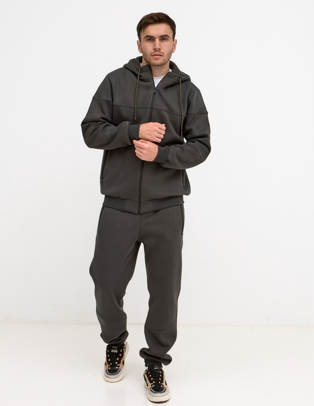 Теплий костюм "різаний" великих розмірів з високим коміром 30806