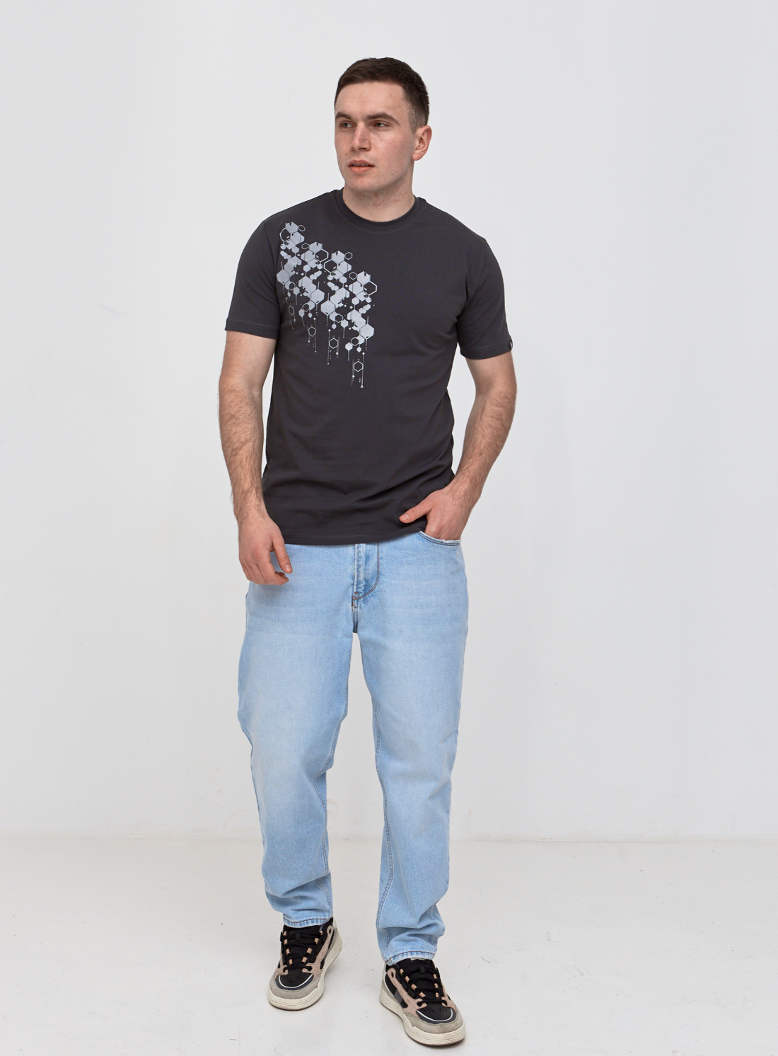 Футболка з оринінальним принтом HEXAGONS спереді та на спинці Hector 42023