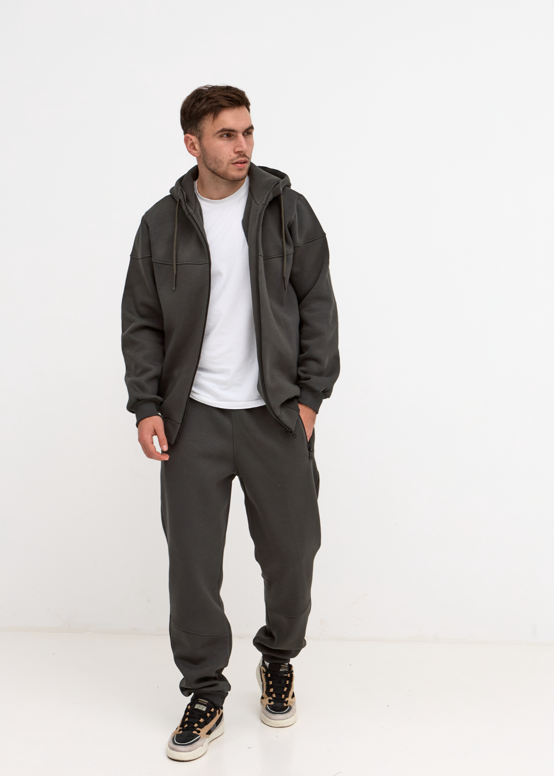 Теплий костюм "різаний" великих розмірів з високим коміром 30806