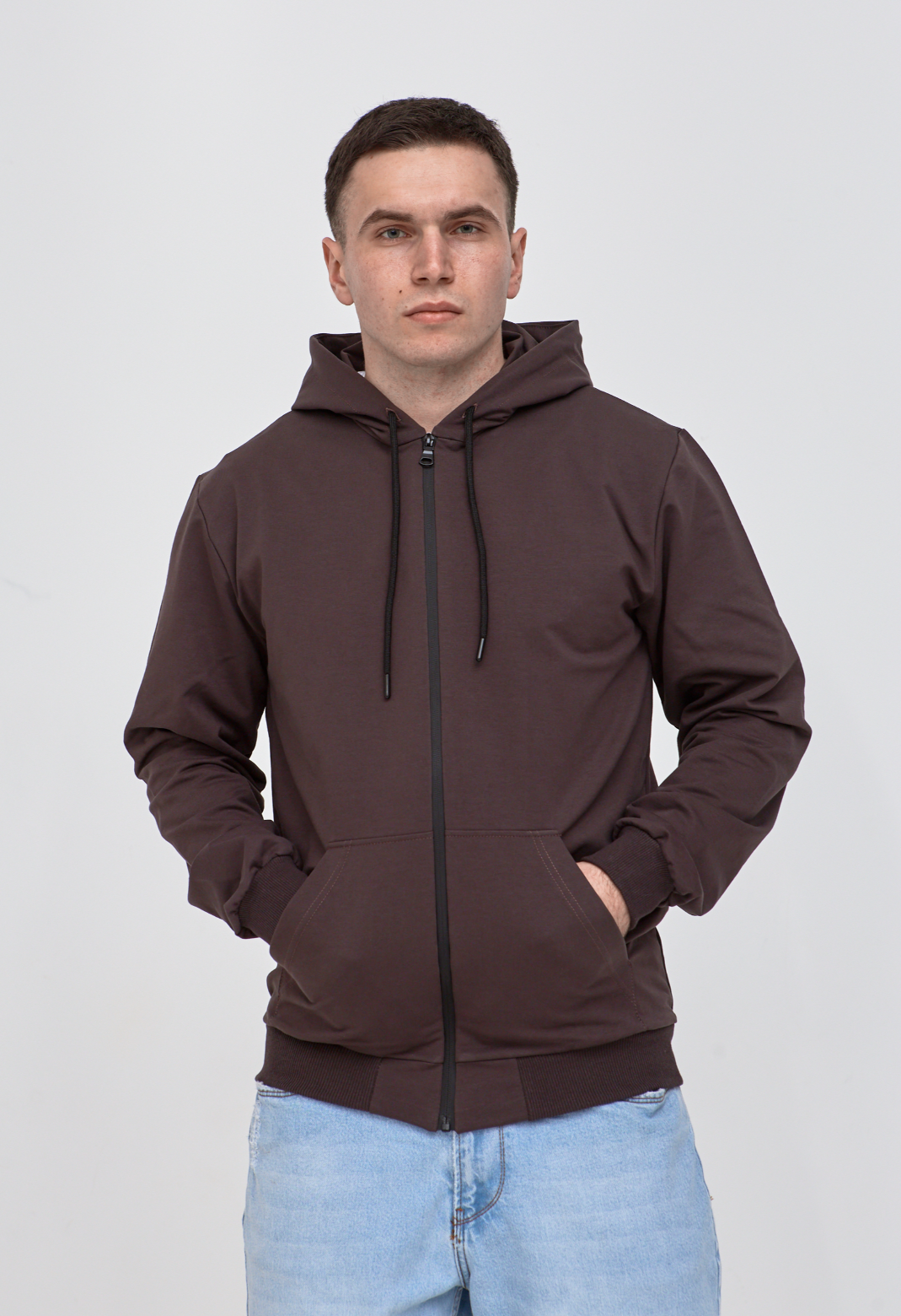 Мужская кофта на молнии с карманами-кенгуру 17325