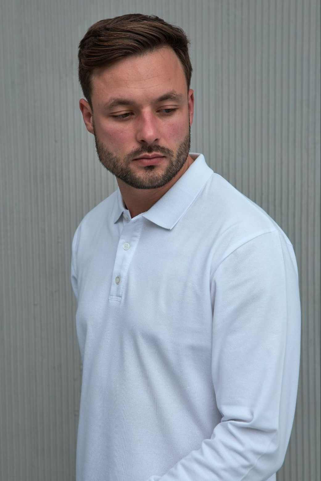 Чоловіче поло з відкладним коміром та довгими рукавами 19563