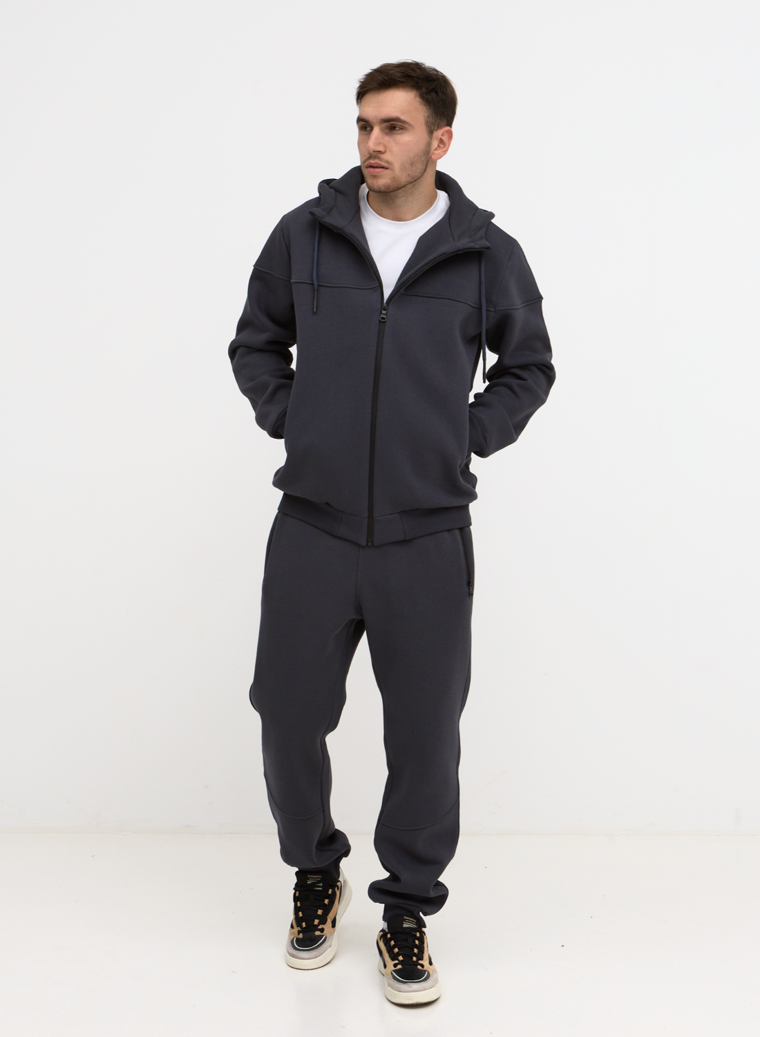 Теплый костюм "резанный" больших размеров с высоким воротником 30806