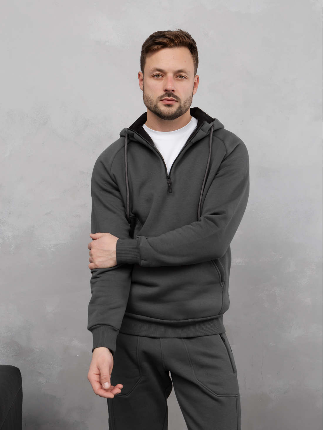 Теплий костюм з худі-регланом та капюшоном 30561