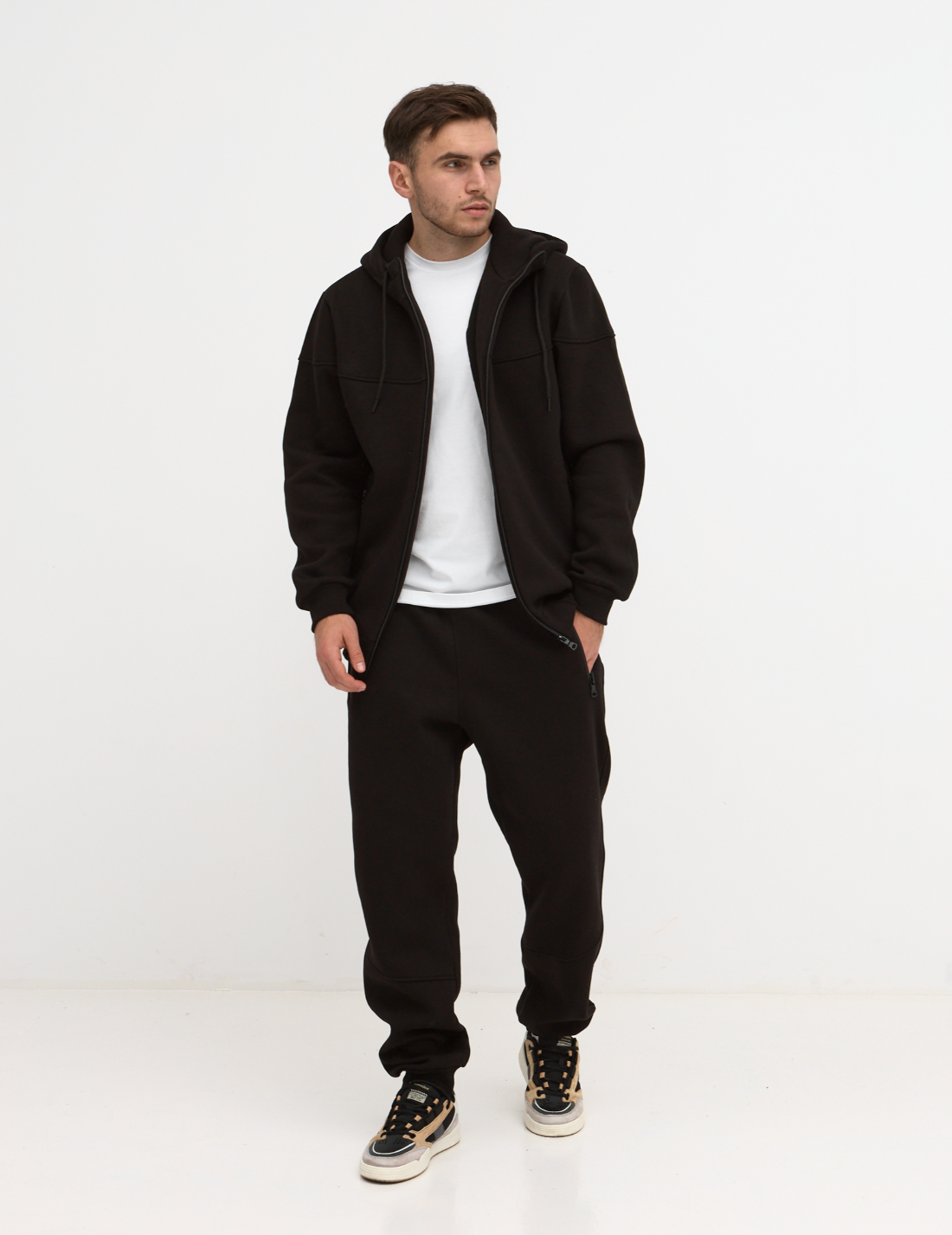 Теплий костюм "різаний" великих розмірів з високим коміром 30806