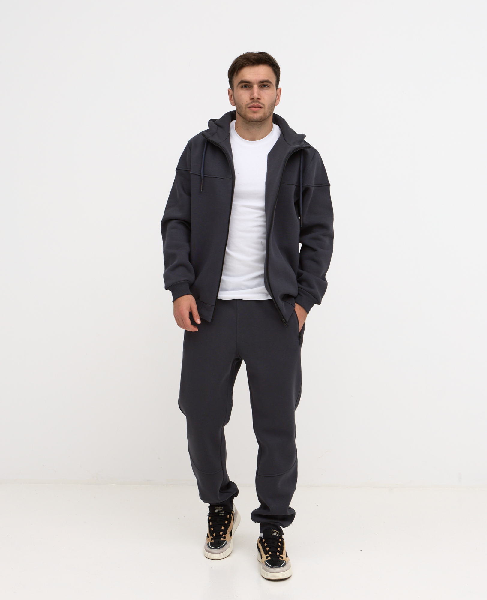 Теплий костюм "різаний" великих розмірів з високим коміром 30806