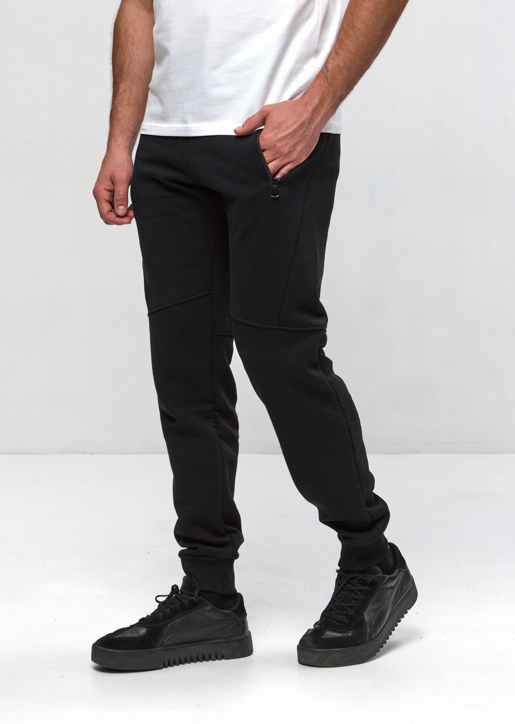 Теплі "різані" штани на манжетах великих розмірів з кишенями на застібці 30709