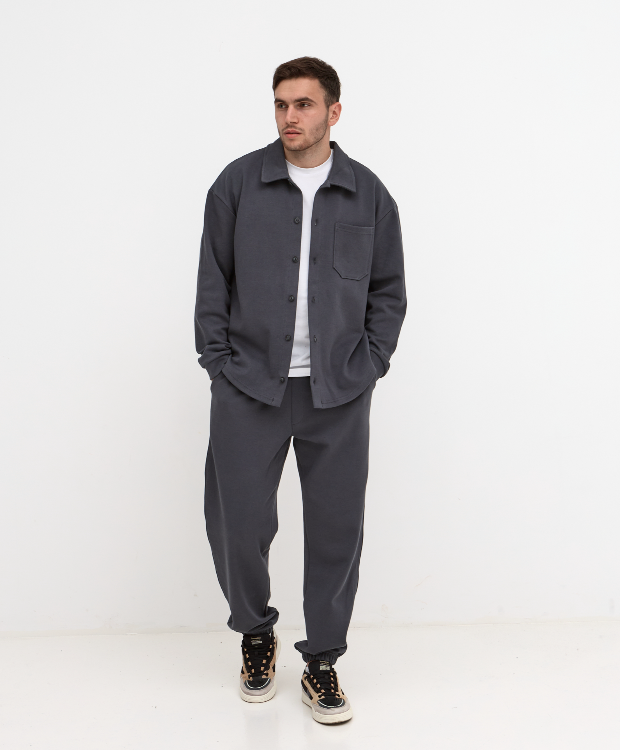 Чоловічий oversize костюм: рубашка з ґудзиками та штани на резинках 17436