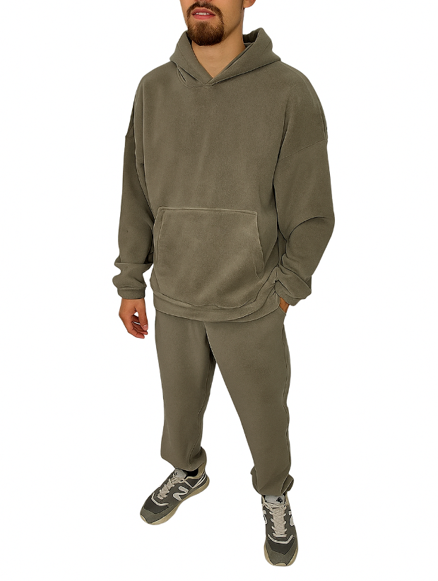 Флисовый oversize костюм с карманами-кенгуру и евроманжетами 30591