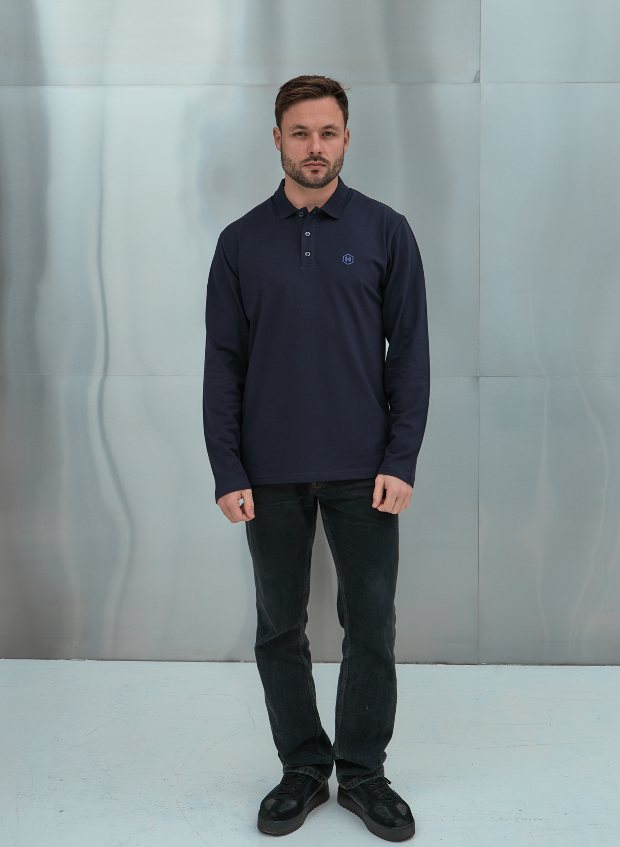 Класичне поло з довгими рукавами та вишивкою Hector 19558