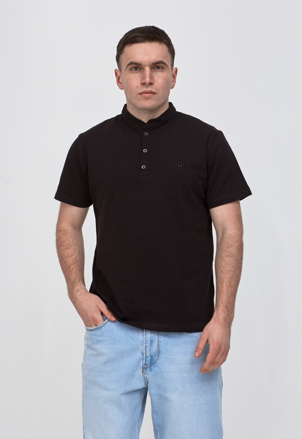 Мужская батальная однотонная футболка поло 19571