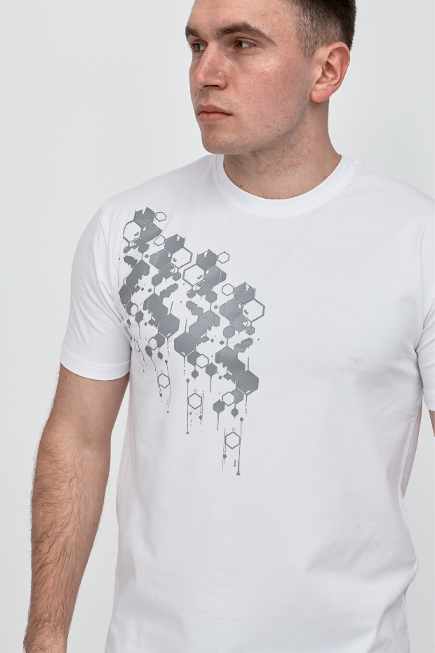 Футболка з оринінальним принтом HEXAGONS спереді та на спинці Hector 42023