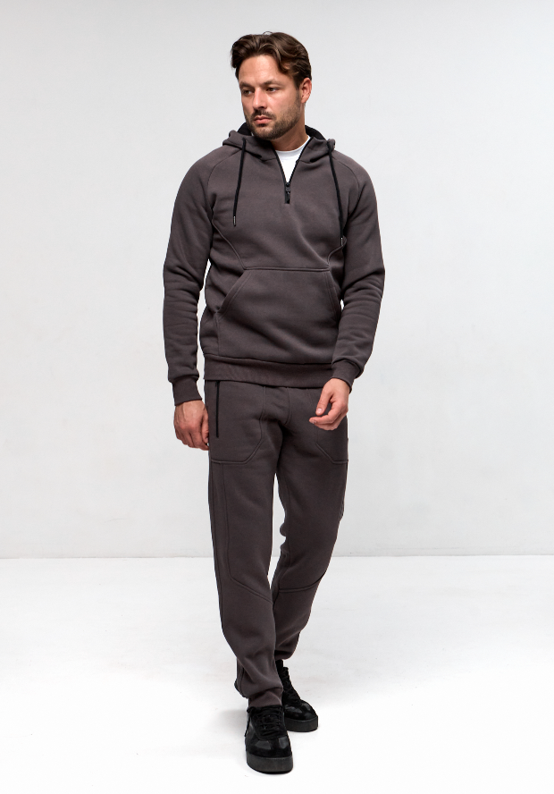 Теплий костюм з худі-регланом та подвійним капюшоном 30592