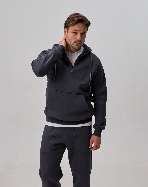 Теплий костюм з худі-регланом та подвійним капюшоном 30592