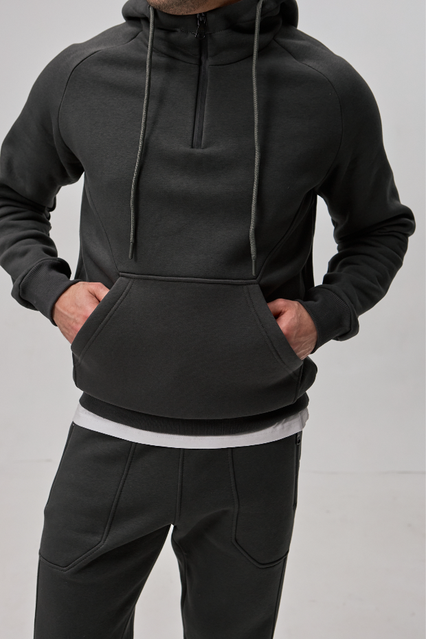 Теплий костюм з худі-регланом та подвійним капюшоном 30592