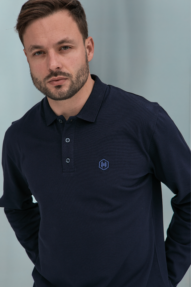 Класичне поло з довгими рукавами та вишивкою Hector 19558