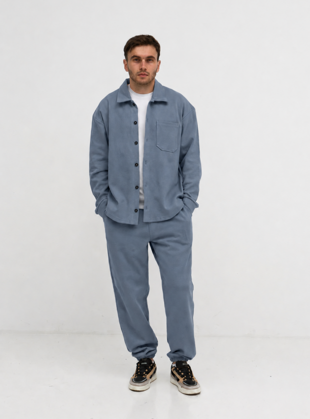 Чоловічий oversize костюм: рубашка з ґудзиками та штани на резинках 17436