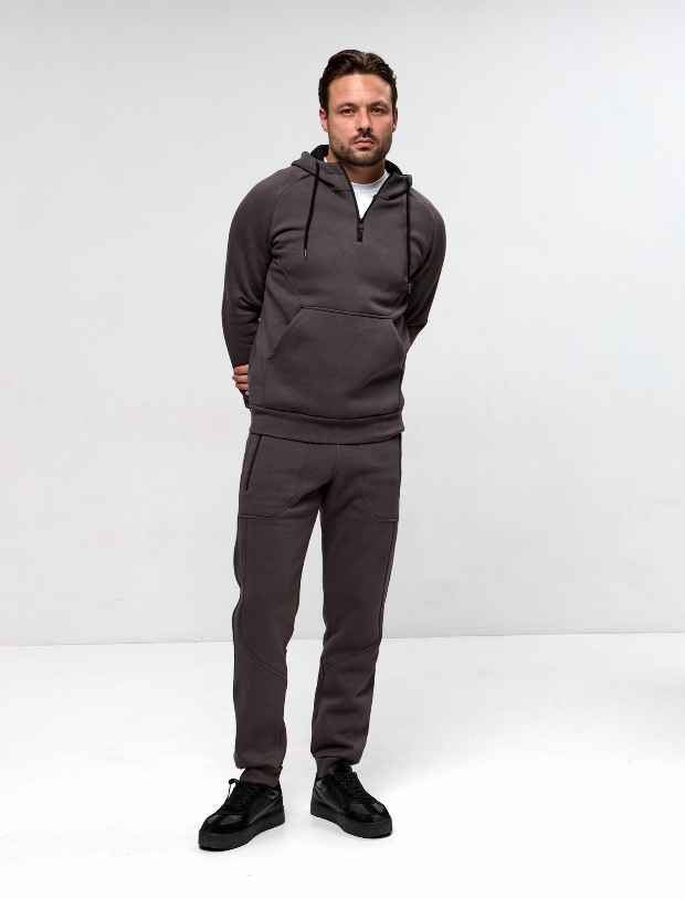 Теплий костюм з худі-регланом та подвійним капюшоном 30592