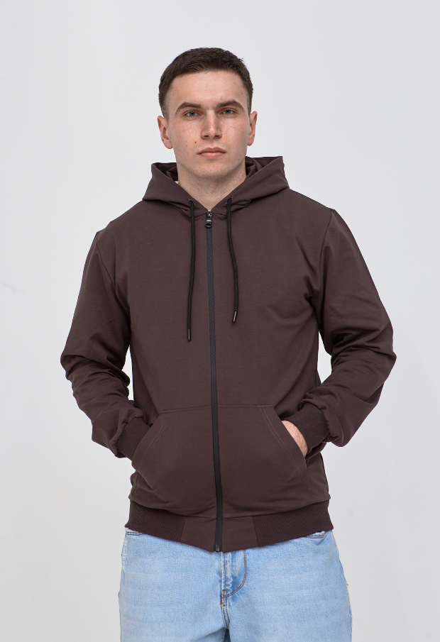 Мужская кофта на молнии с карманами-кенгуру 17325