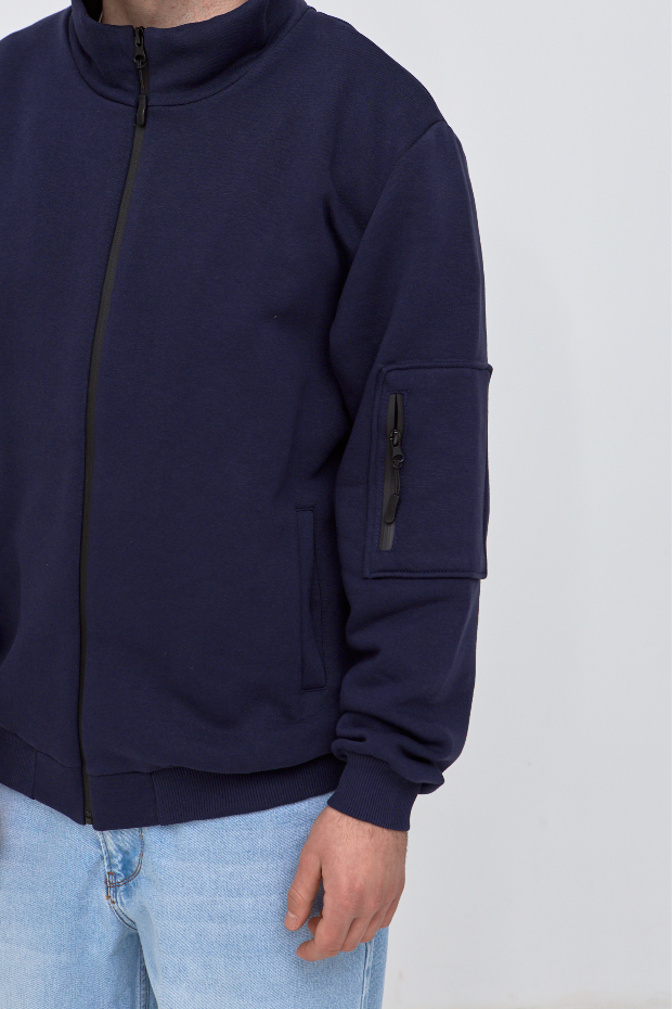 Кофта больших размеров на молнии с карманом на рукаве 30502