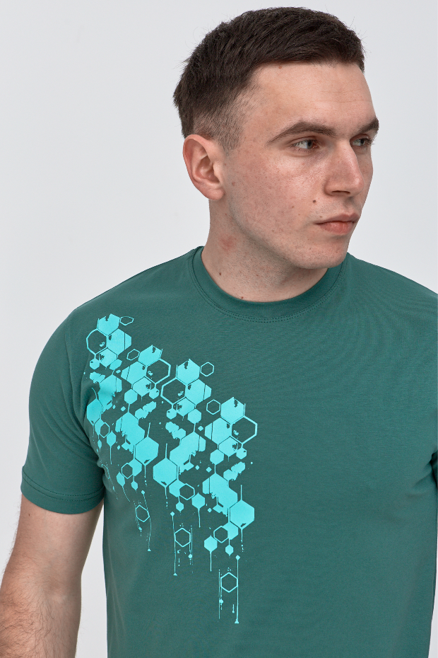 Футболка з оринінальним принтом HEXAGONS спереді та на спинці Hector 42023