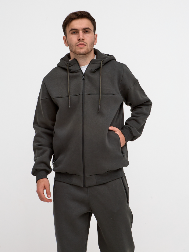 Теплый костюм "резанный" больших размеров с высоким воротником 30806