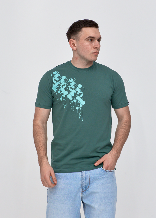 Футболка з оринінальним принтом HEXAGONS спереді та на спинці Hector 42023