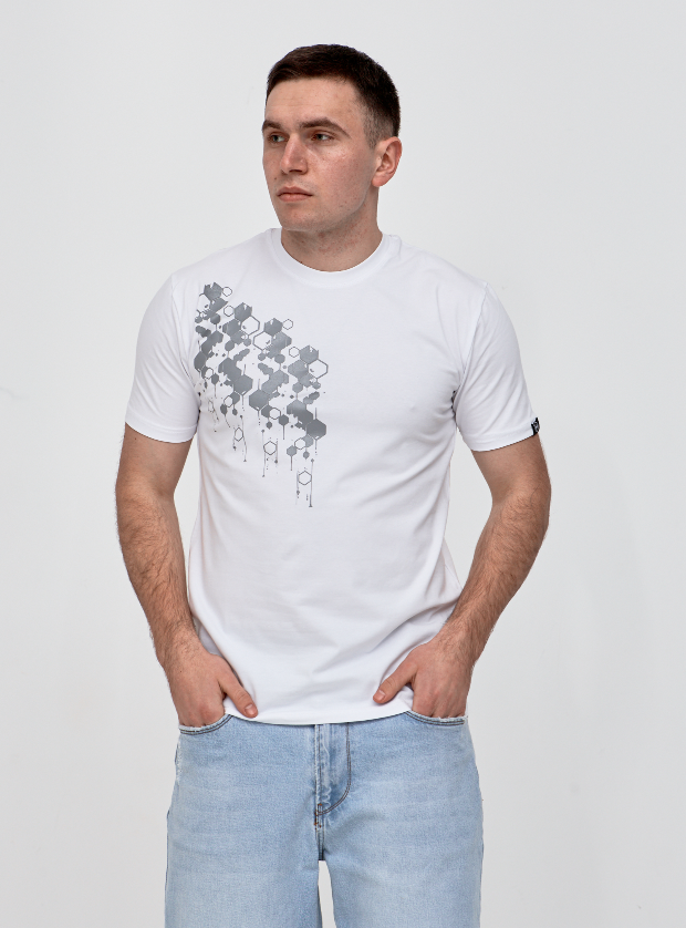 Футболка з оринінальним принтом HEXAGONS спереді та на спинці Hector 42023