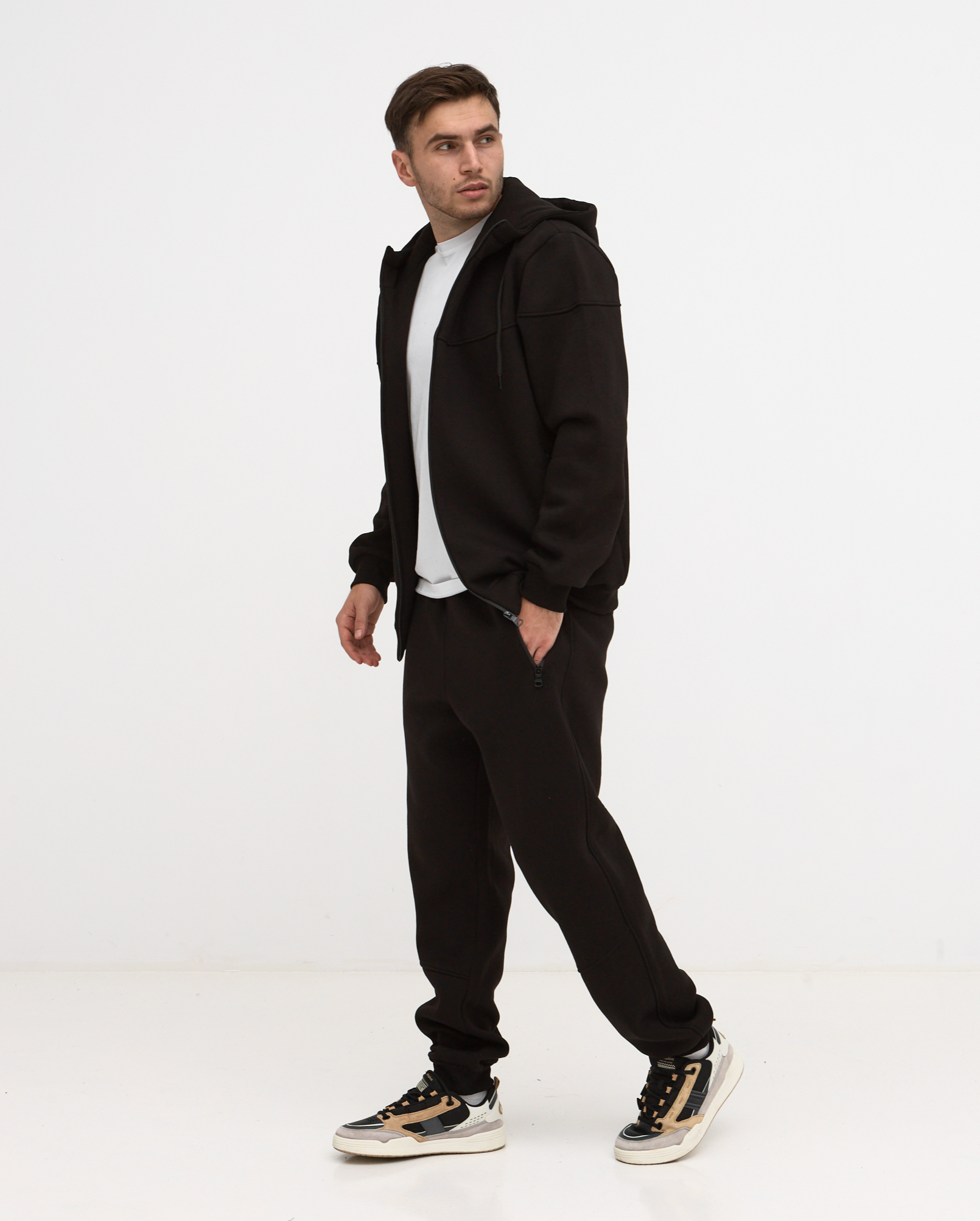 Теплий костюм "різаний" великих розмірів з високим коміром 30806