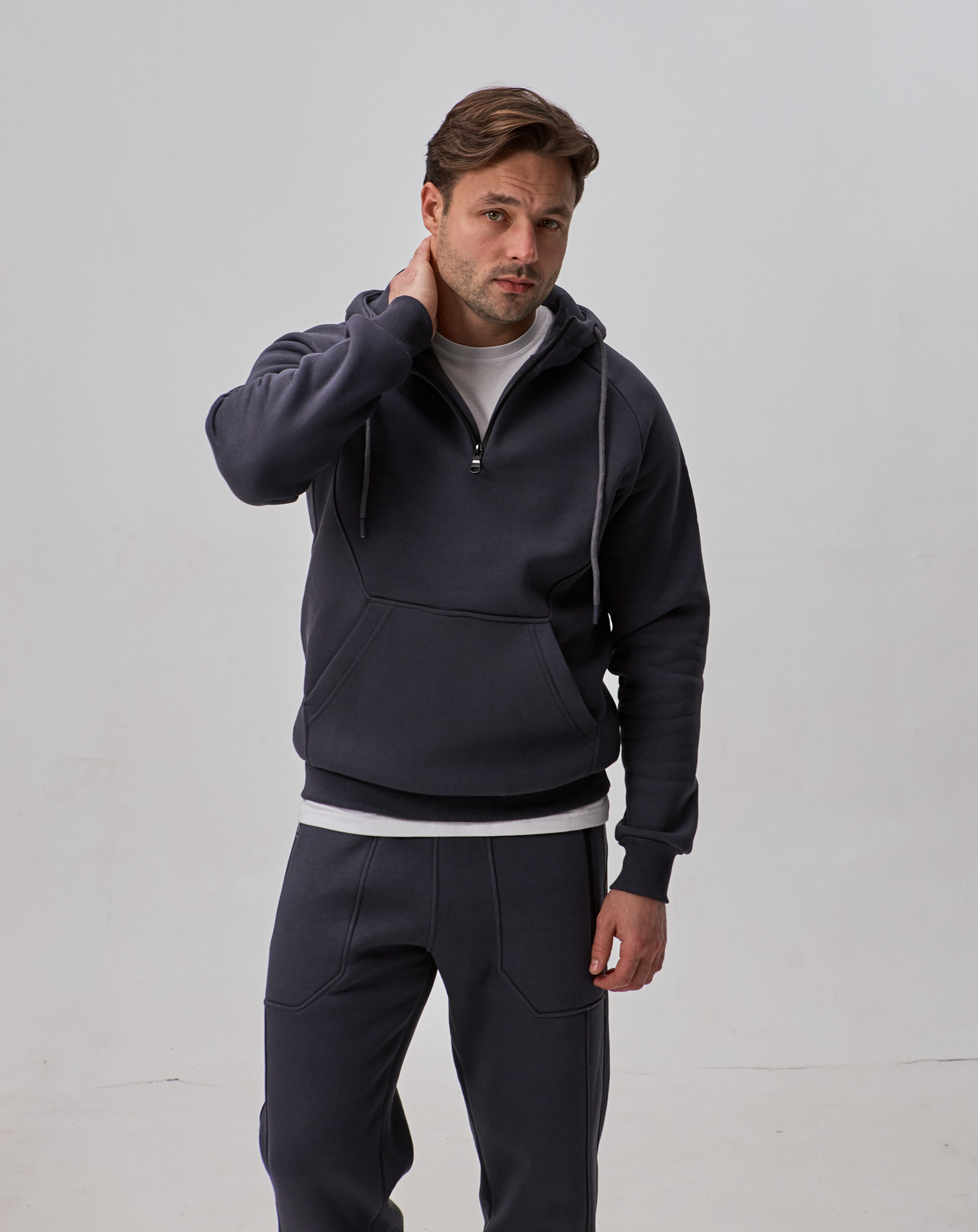 Теплый костюм с худи-регланом и капюшоном 30592