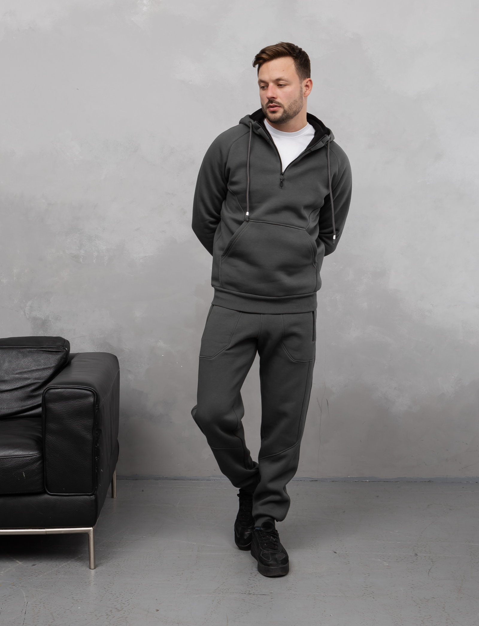 Теплий костюм з худі-регланом та капюшоном 30561