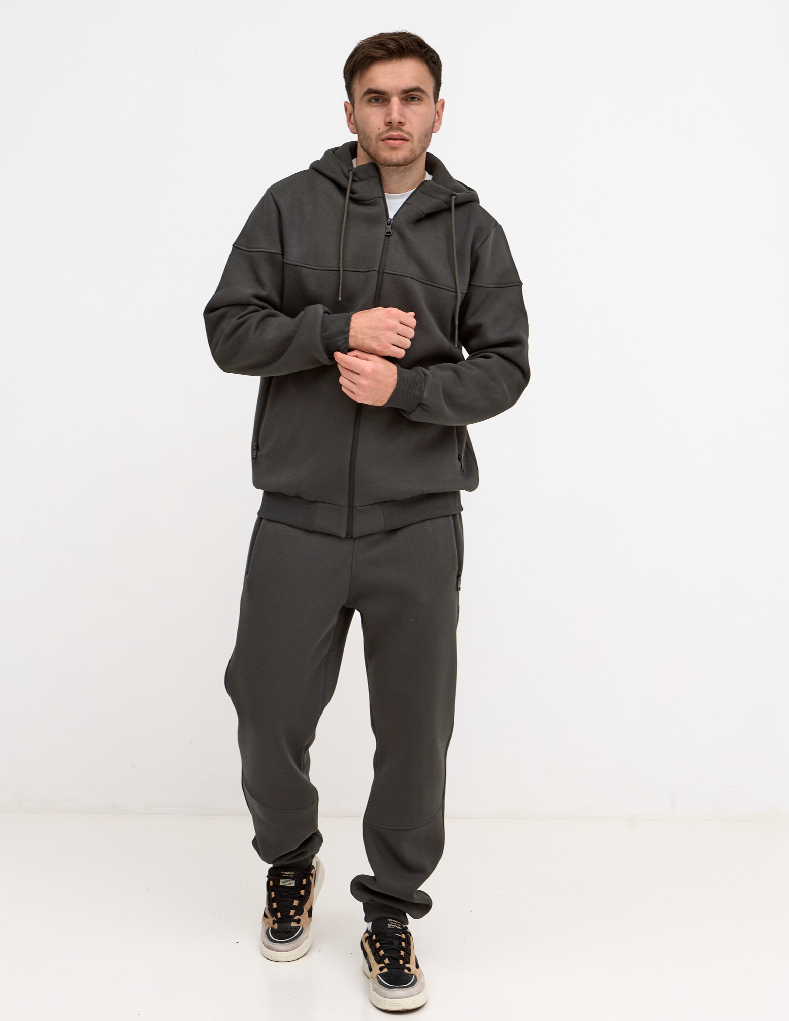 Теплий костюм "різаний" великих розмірів з високим коміром 30806