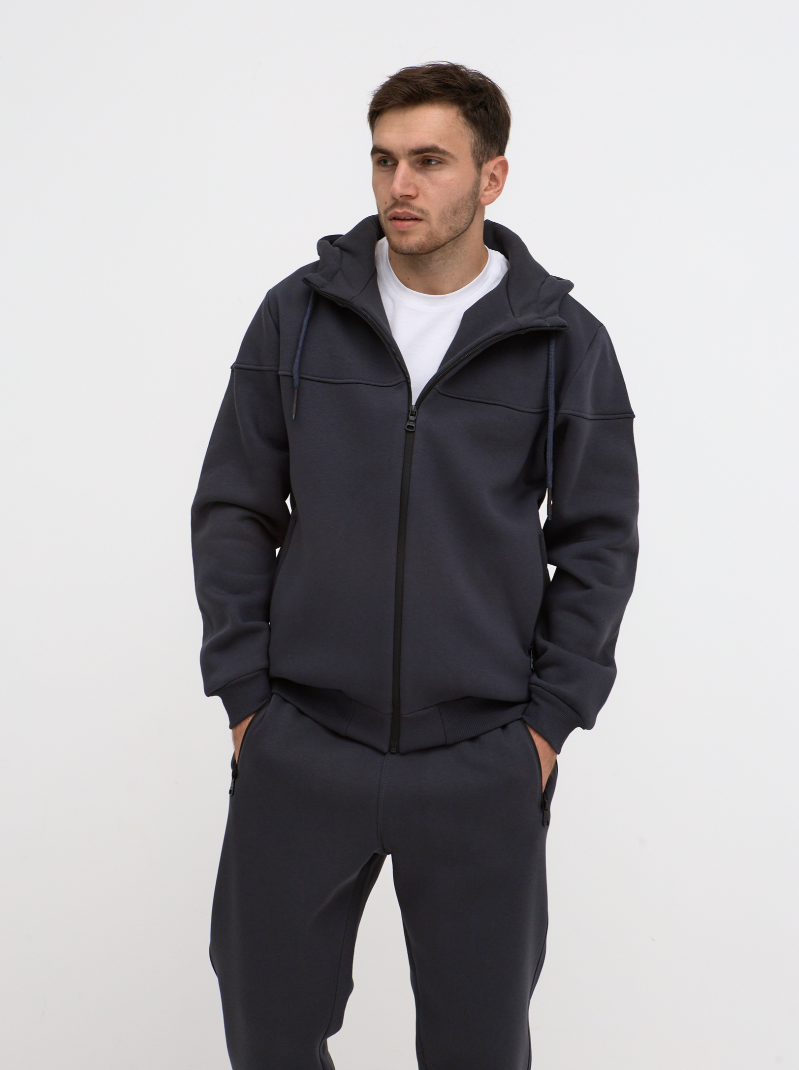 Теплий костюм "різаний" великих розмірів з високим коміром 30806