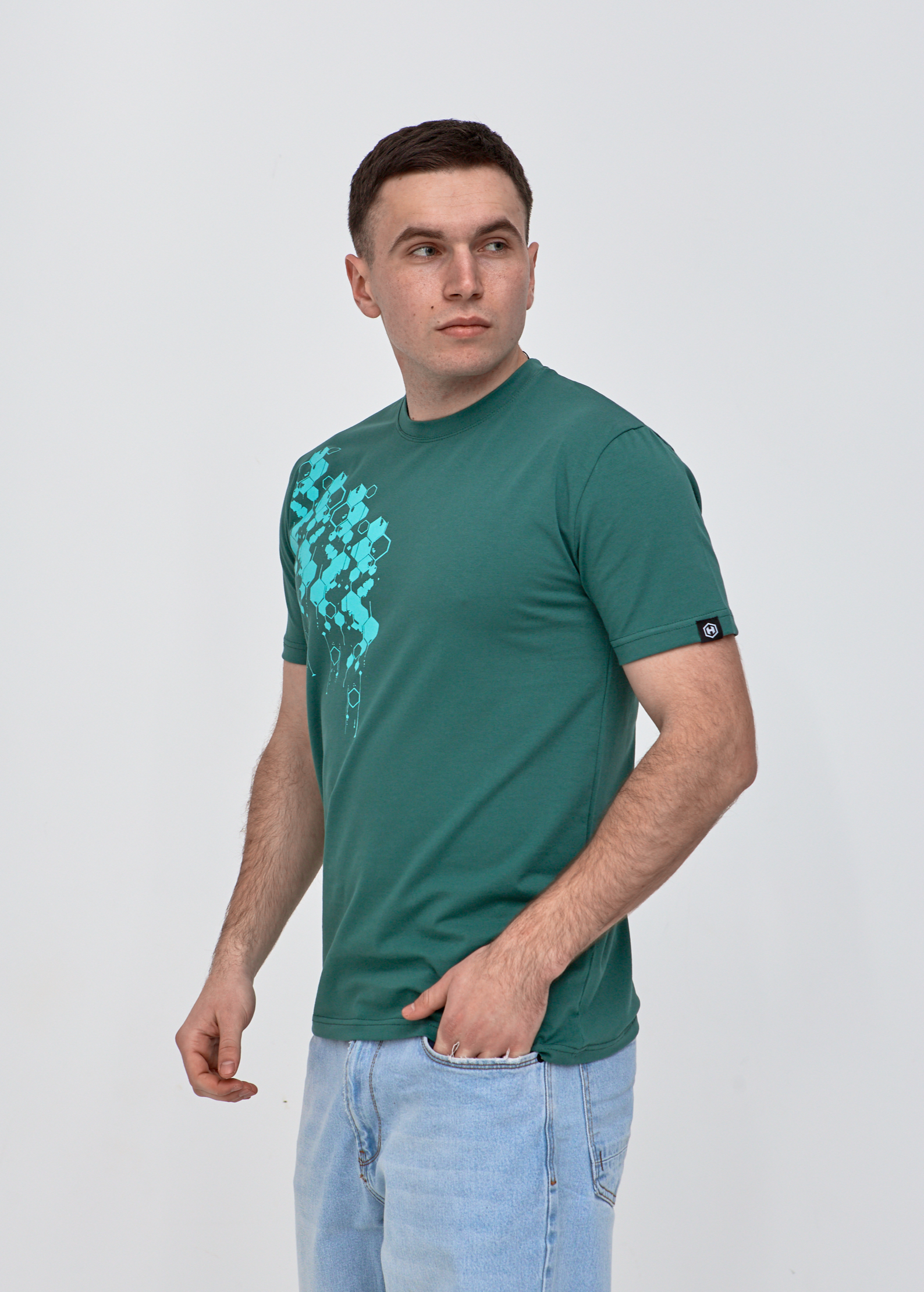 Футболка з оринінальним принтом HEXAGONS спереді та на спинці Hector 42023