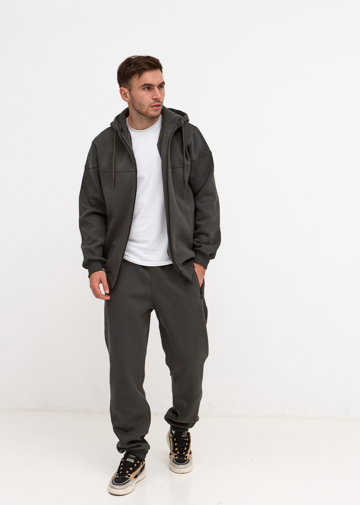 Теплий костюм "різаний" великих розмірів з високим коміром 30806