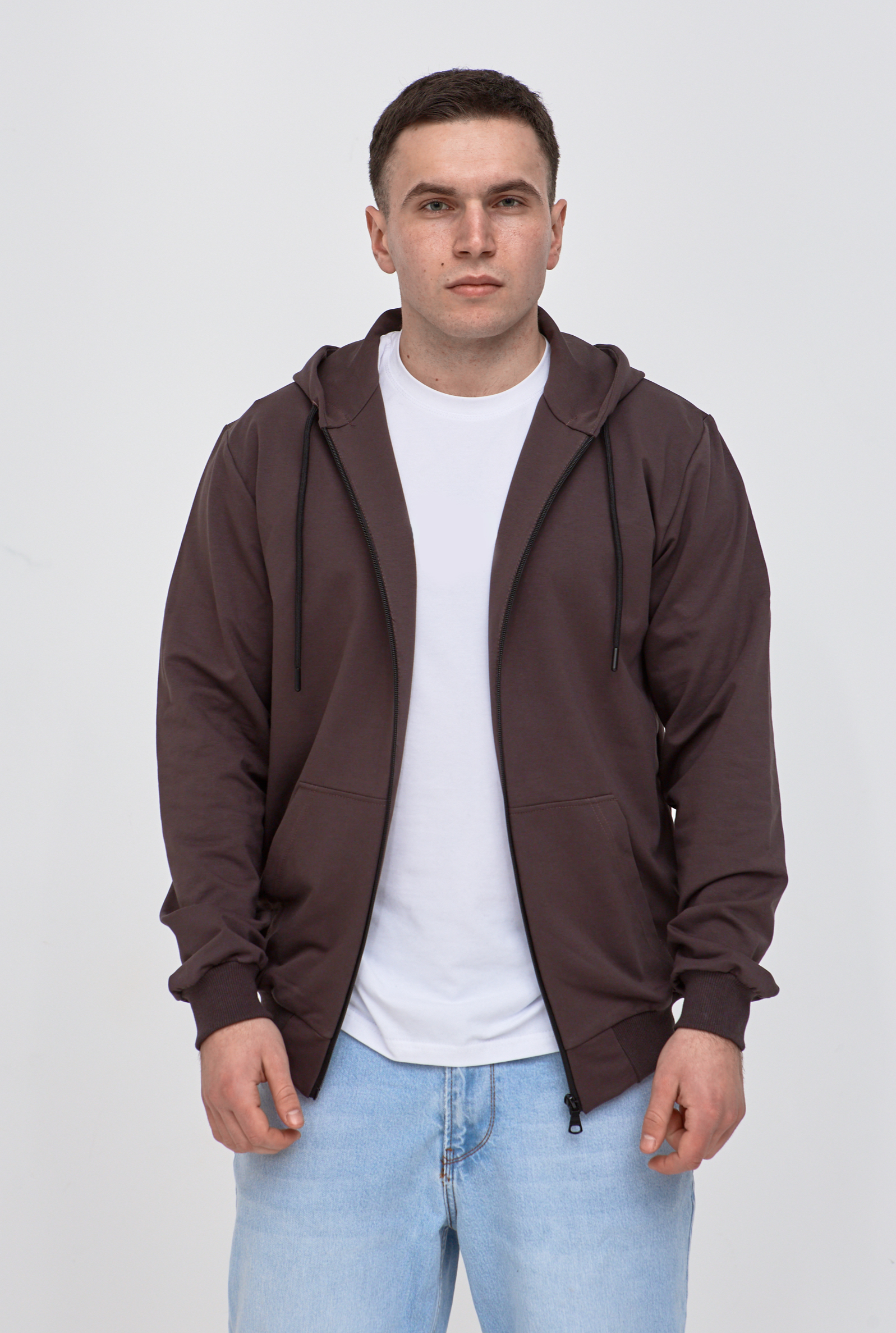 Мужская кофта на молнии с карманами-кенгуру 17325