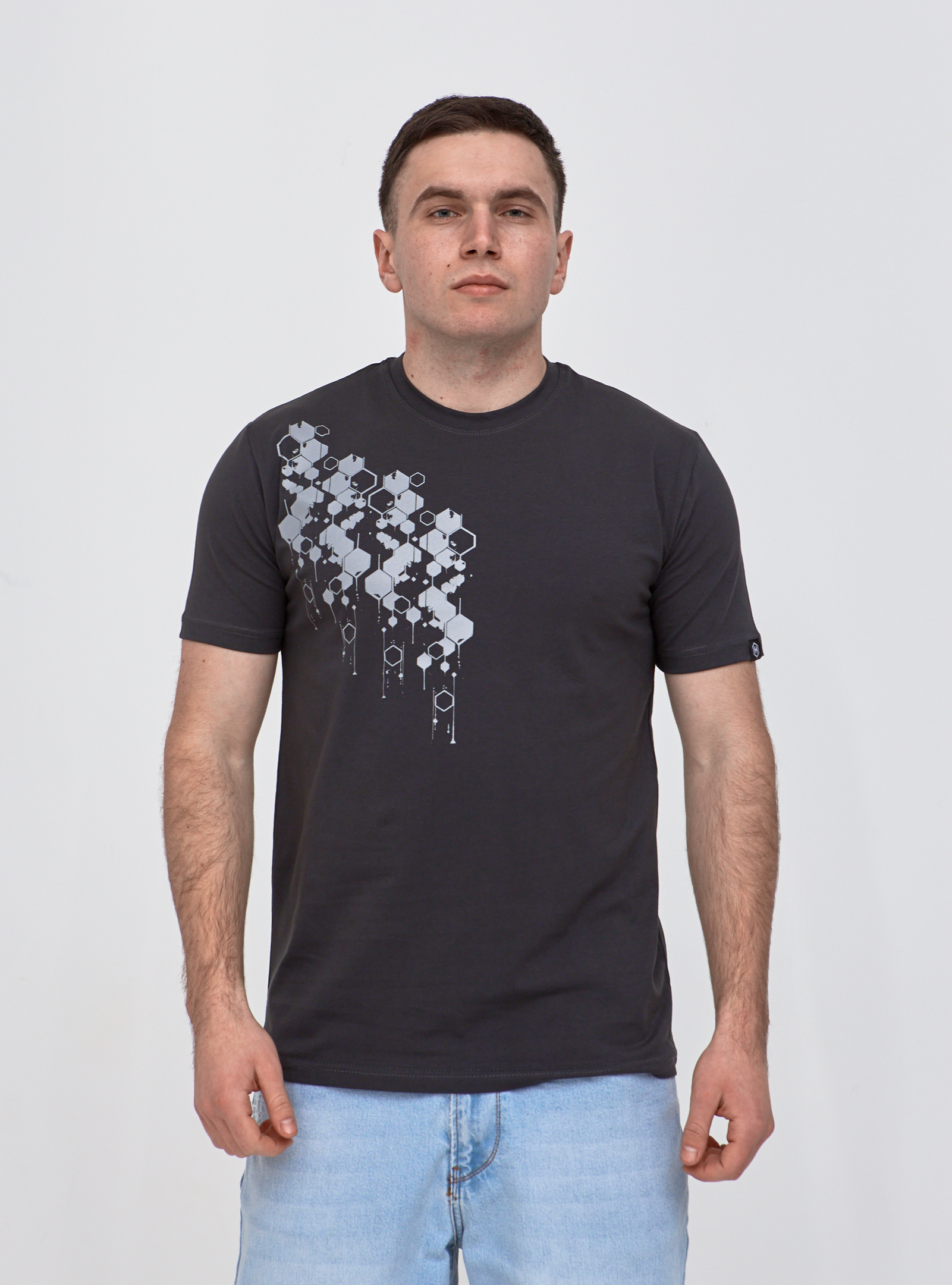 Футболка з оринінальним принтом HEXAGONS спереді та на спинці Hector 42023